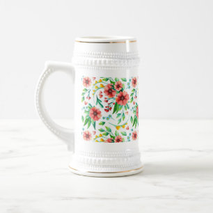 Hand Painted Pink Flowers Floral Pattern-23498 Beer Stein
