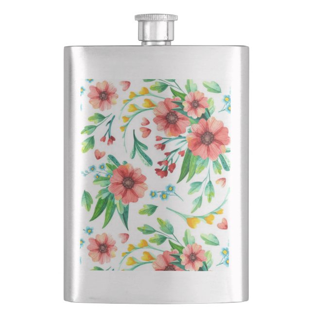 Hand Painted Pink Flowers Floral Pattern-23498 Hip Flask (Front)