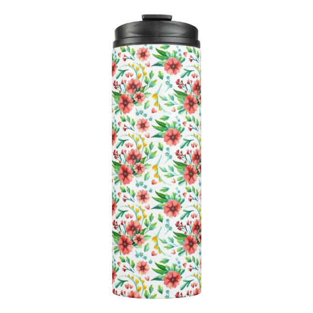 Hand Painted Pink Flowers Floral Pattern-23498 Thermal Tumbler (Front)