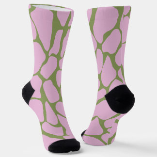 Hand-Painted Pink & Sage Green Giraffe Spots Socks