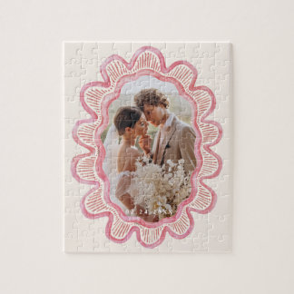 Hand-painted pink scalloped oval photo frame  jigsaw puzzle