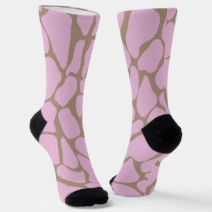 Hand-Painted Pink & Warm Beige Giraffe Spots Socks