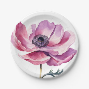 Hand Painted Pink Wild Flower  Paper Plate