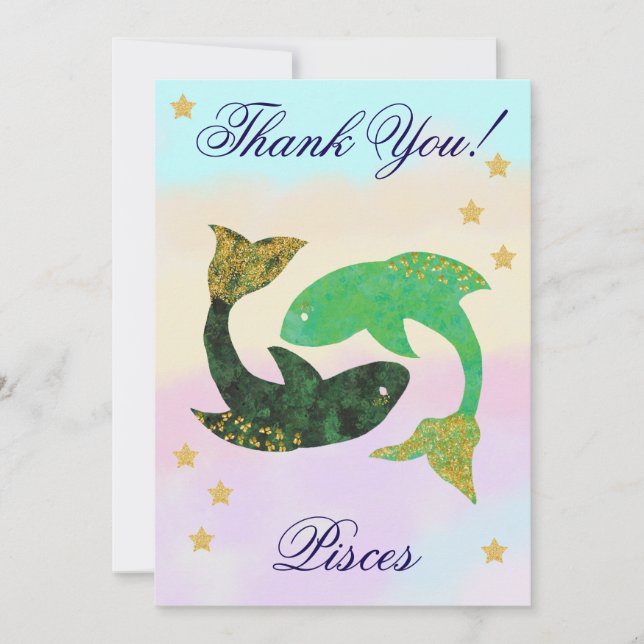 Hand-Painted Pisces Birthday Thank You Card (Front)