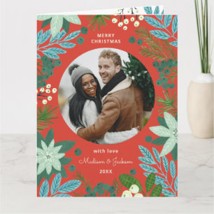 Hand Painted Poinsettia Christmas Photo Holiday Card