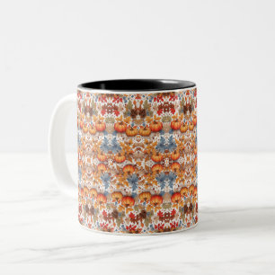 Hand-Painted Pumpkins and Pinecones Fall Decor  Two-Tone Coffee Mug