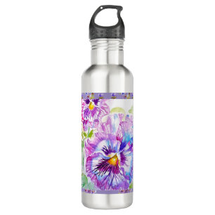 Hand Painted Purple Pansy Pansies floral 710 Ml Water Bottle