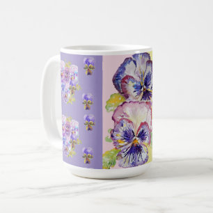 Hand Painted Purple Pansy Pansies floral Latte Mug