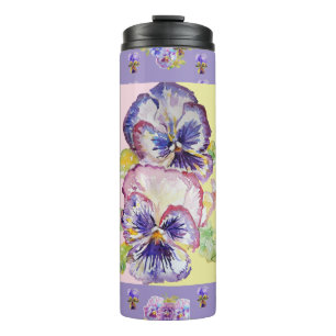 Hand Painted Purple Pansy Pansies floral Thermal Tumbler
