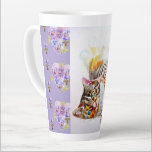 Hand Painted Purple Tabby Cat Cats Latte Mug<br><div class="desc">Hand Painted Purple Tuxedo Cat floral Latte Mug. A glorious watercolor and hand drawn cat & floral design. Designed from my original watercolor paintings,  that I painted from my own flower garden.</div>