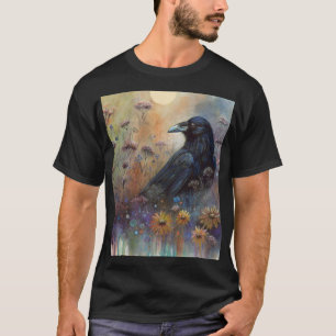 Hand Painted Raven with Wildflowers T-Shirt
