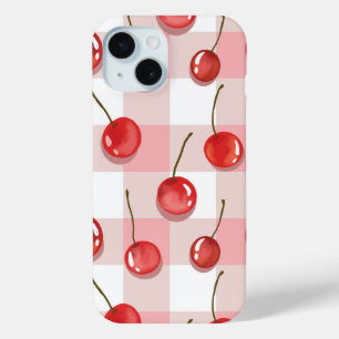 Hand-Painted Red Cherries Seamless Pattern iPhone 15 Case