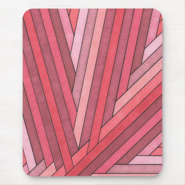 Hand Painted Red Geometric Stripe Design Mouse Pad (Front)
