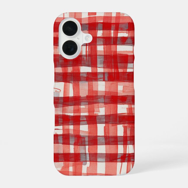Hand-Painted Red Plaid Phone Case (Back)