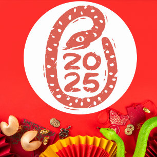 Hand-Painted Red Snake 2025 Classic Round Sticker