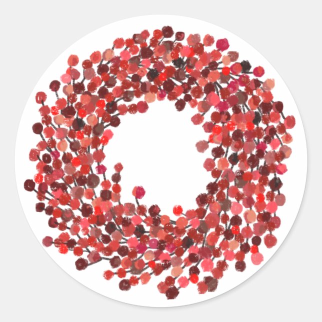 Hand Painted Red Winterberry Wreath Christmas Classic Round Sticker (Front)