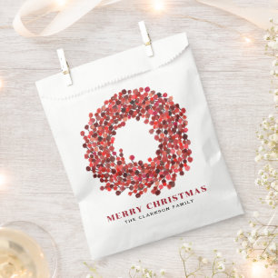 Hand Painted Red Winterberry Wreath Christmas Favour Bag