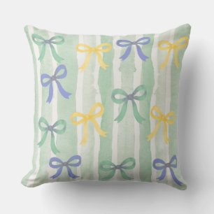 Hand-Painted Ribbon Pattern Pastel Bows Throw Pillow