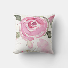 Hand-Painted Rose Throw Pillow