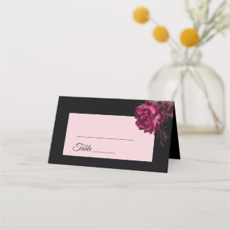 Hand Painted Roses Dark Flowers Wedding Place Card