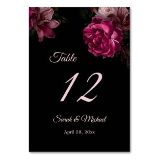 Hand Painted Roses Dark Moody Floral Wedding   Table Number