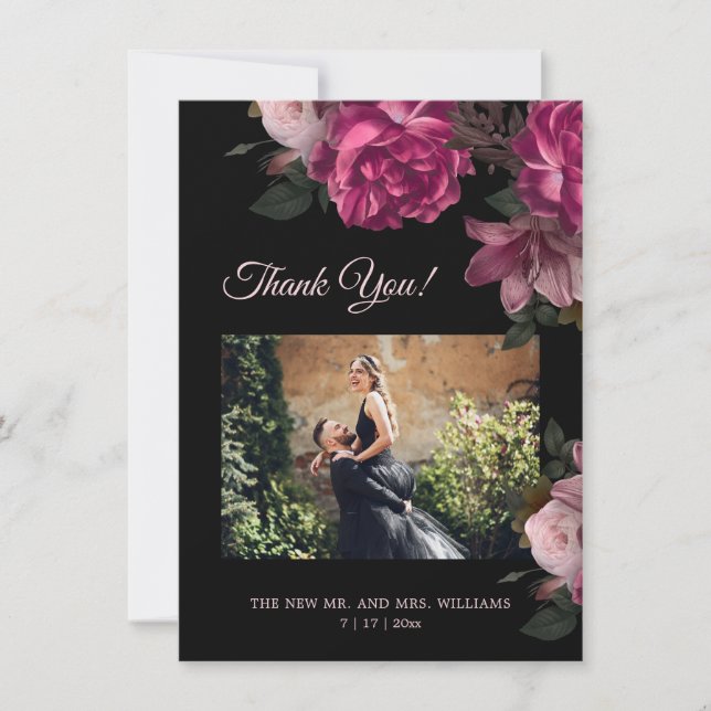 Hand Painted Roses Dark Romantic Wedding  Thank You Card (Front)