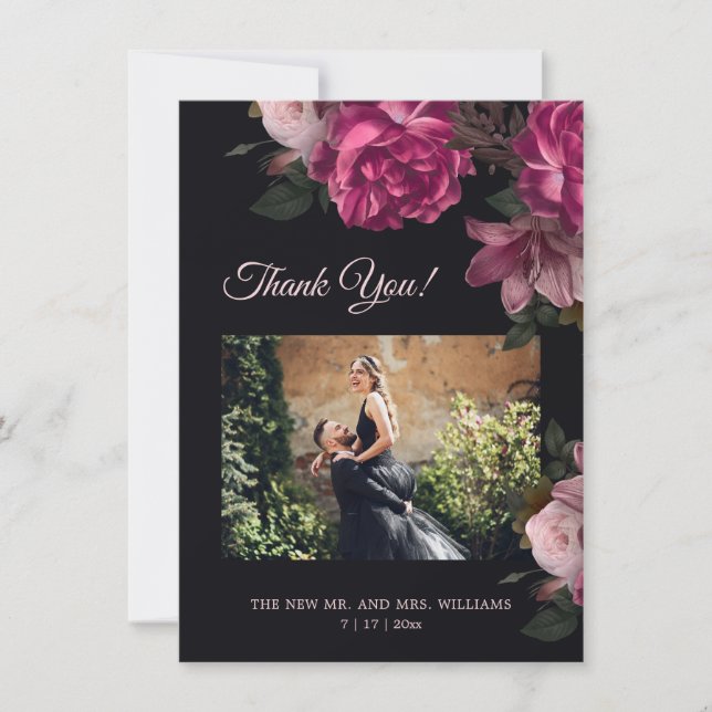 Hand Painted Roses Dark Romantic Wedding  Thank You Card (Front)