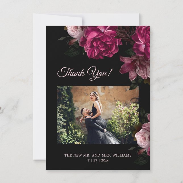 Hand Painted Roses Dark Romantic Wedding  Thank You Card (Front)