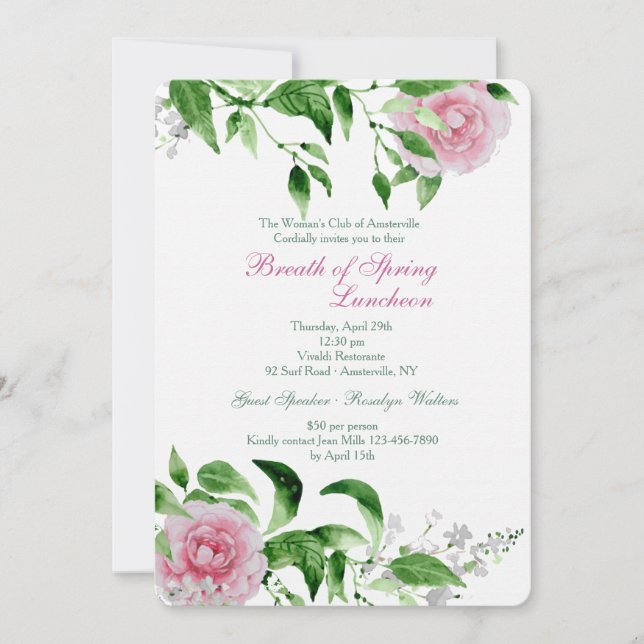 Hand Painted Roses Invitation (Front)