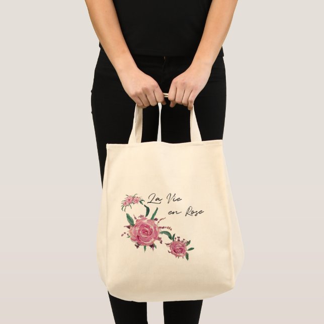 Hand Painted Roses La Vie en Rose Tote Bag (Front (Product))