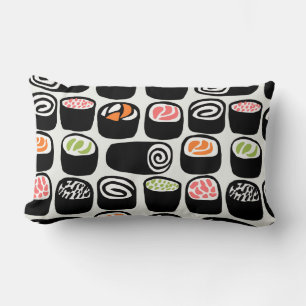 Hand painted seamless pattern with Asian food on v Lumbar Pillow