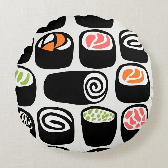 Hand painted seamless pattern with Asian food on v Round Pillow (Front)