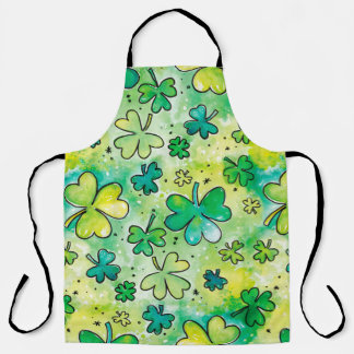 Hand-painted shamrock pattern featuring water colo apron