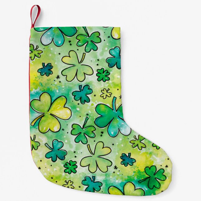Hand-painted shamrock pattern featuring water colo small christmas stocking (Front)