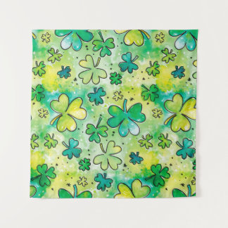 Hand-painted shamrock pattern featuring water colo tapestry