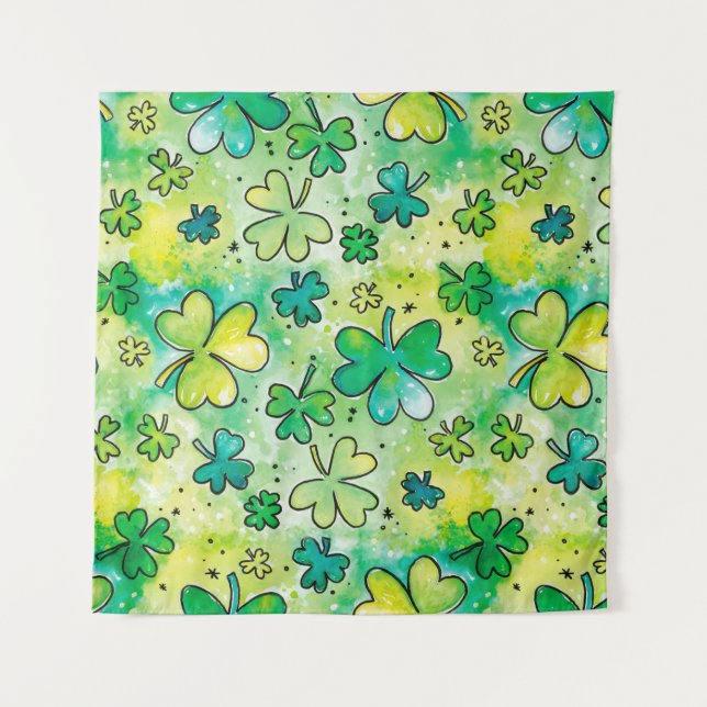 Hand-painted shamrock pattern featuring water colo tapestry (Front)
