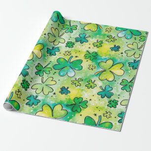 Hand-painted shamrock pattern featuring water colo wrapping paper