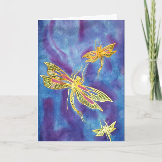 Hand Painted Silk Dragonfly Card (Front)