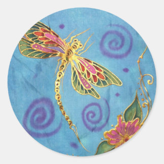 Hand Painted Silk Dragonfly Classic Round Sticker