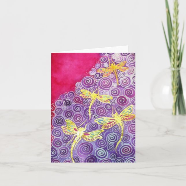 Hand Painted Silk Dragonfly Note Cards (Front)