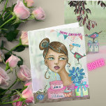 Hand-Painted Sister Birthday Card with Cake<br><div class="desc">Celebrate your sister's special day with this charming and artistic birthday card! Featuring a delightful hand-painted illustration of a whimsical girl amidst a festive scene with a birthday cake, colourful presents, and celebratory banners, this card is designed to bring a big smile to her face. You can even customize the...</div>