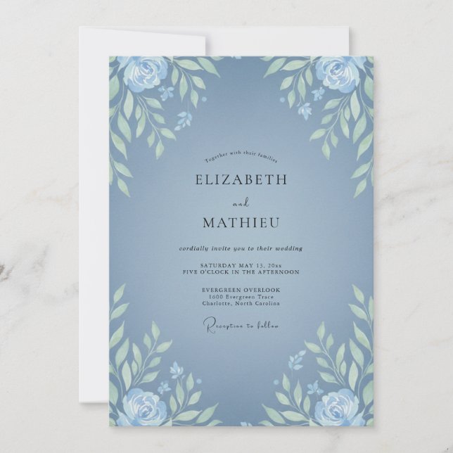 Hand Painted Slate Cornflower Peony Wedding Invitation (Front)