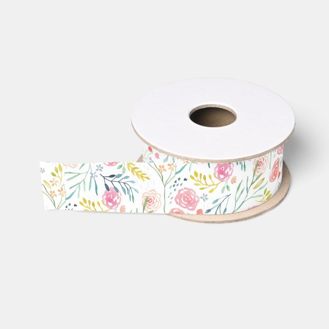 Hand-Painted Spring Floral Grosgrain Ribbon (Spool)