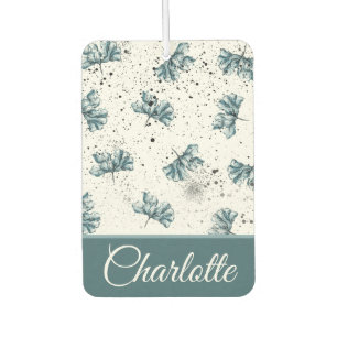 Hand painted steel blue Floral Monogram Air Freshener