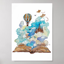 Hand Painted Storybook Flying Castle Watercolor