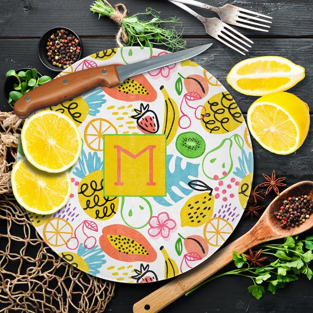 Hand Painted Summer Fruit Pattern Cutting Board (Hand Painted Summer Fruit Pattern Round Glass Cutting Board)