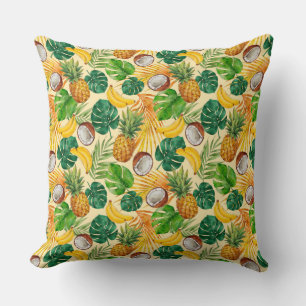 Hand Painted Summer Tropical Pattern Throw Pillow