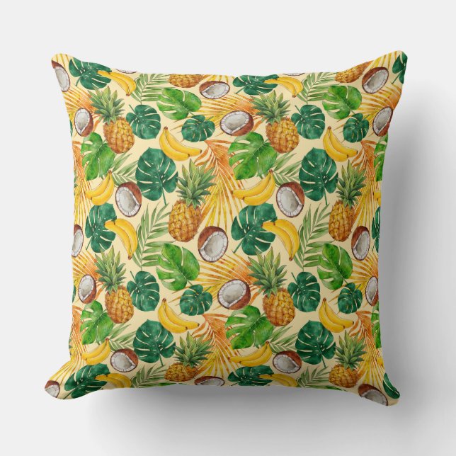 Hand Painted Summer Tropical Pattern Throw Pillow (Front)