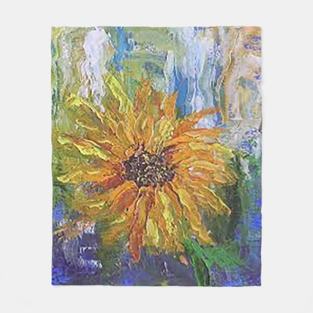 Hand Painted Sunflower Print Throw Blanket (Front)