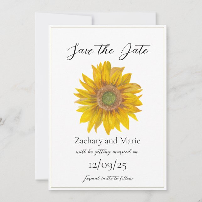 Hand Painted Sunflower Save The Date Card (Front)